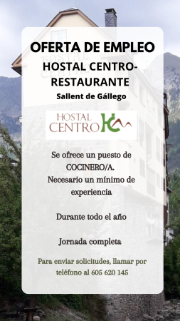 Imagen PUESTO DE COCINERO/A - HOSTAL RESTAURANTE CENTRO