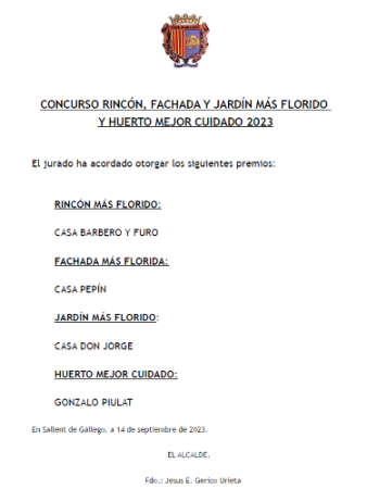 Imagen GANADORES DEL CONCURSO AL RINCÓN, FACHADA Y JARDÍN MÁS FLORIDO Y HUERTO...