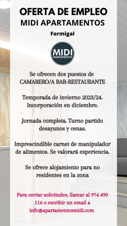 Imagen PUESTO DE CAMARERO/A - MIDI APARTAMENTOS