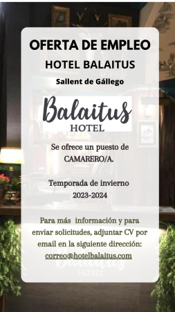 Imagen PUESTO DE CAMARERO/A - HOTEL BALAITUS