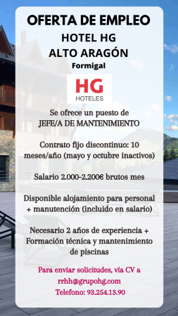Imagen JEFE/A DE MANTEMIENTO - HOTEL HG ALTO ARAGÓN