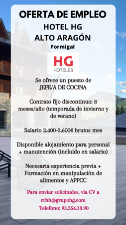 Imagen JEFE/A DE COCINA - HOTEL HG ALTO ARAGÓN