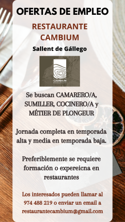 Imagen OFERTAS DE EMPLEO- RESTAURANTE CAMBIUM