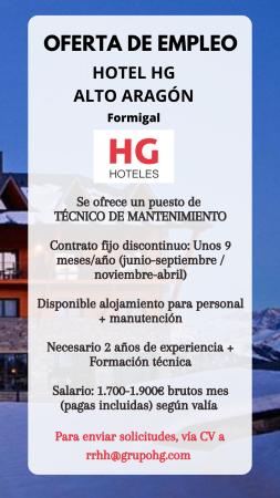 Imagen PUESTO DE TÉCNICO/A DE MANTENIMIENTO-HOTEL HG ARAGÓN