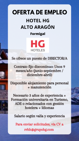 Imagen PUESTO DE DIRECTOR/A- HOTEL HG ALTO ARAGÓN