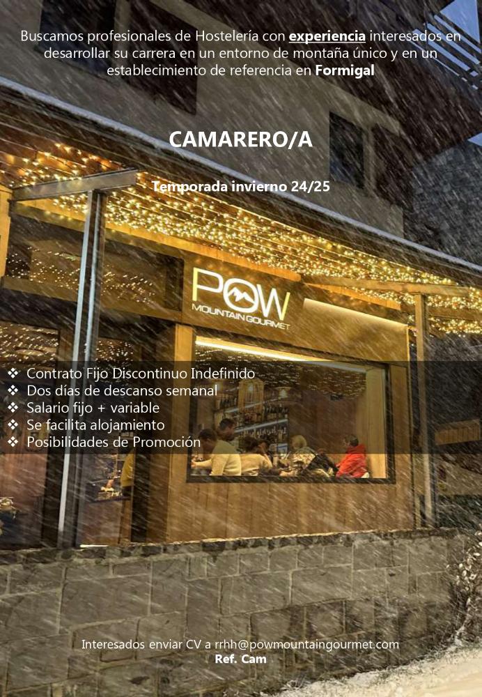 Imagen PUESTO DE CAMARERO/A - POW MOUNTAIN GOURMET