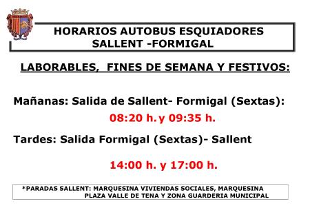 Imagen HORARIO AUTOBUS TRANSPORTE ESQUIADORES SALLENT-FORMIGAL
