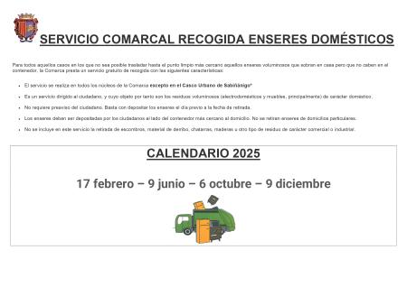 Imagen CALENDARIO SERVICIO COMARCAL DE RECOGIDA DE ENSERES 2025