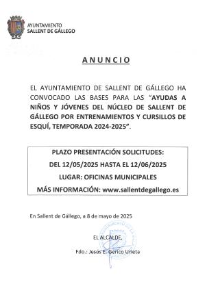 Imagen BASES AYUDAS A NIÑOS Y JÓVENES DEL NÚCLEO DE SALLENT, POR ENTRENAMIENTOS...
