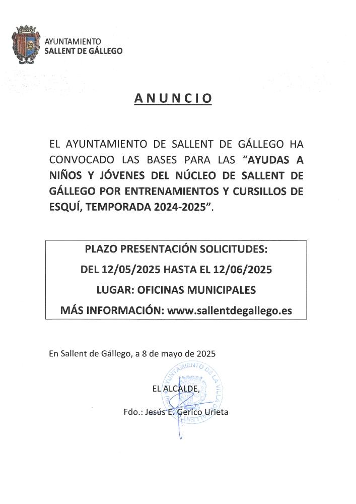 Imagen BASES AYUDAS A NIÑOS Y JÓVENES DEL NÚCLEO DE SALLENT, POR ENTRENAMIENTOS Y CURSILLOS ESQUÍ, TEMPORADA 24-25
