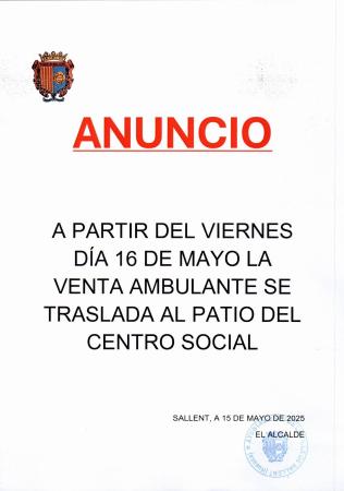 Imagen ANUNCIO CAMBIO UBICACIÓN VENTA AMBULANTES VIERNES