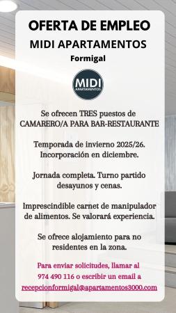 Imagen TRES PUESTOS DE CAMARERO/A-MIDI APARTAMENTOS