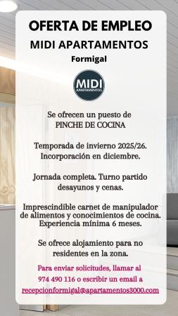 Imagen PUESTO DE PINCHE DE COCINA-APARTAMENTOS MIDI