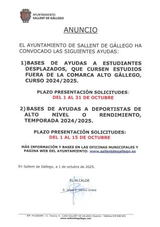 Imagen CONVOCATORIA BASES AYUDAS ESTUDIANTES DESPLAZADOS, CURSO 2024/2025