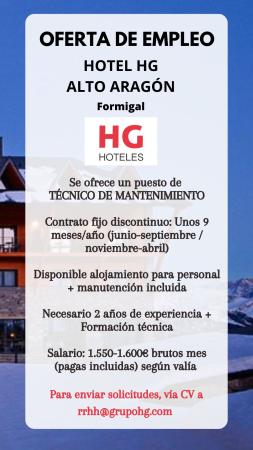 Imagen PUESTO DE TÉCNICO/A DE MANTENIMIENTO-HOTEL HG ARAGÓN