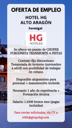 Imagen PUESTO DE CHÓFER TRANSPORTE A PISTAS-HOTEL HG ALTO ARAGÓN