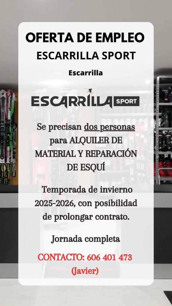 Imagen PERSONAL PARA ALQUILER Y REPARACIÓN DE MATERIAL DE ESQUÍ- ESCARRILLA SPORT