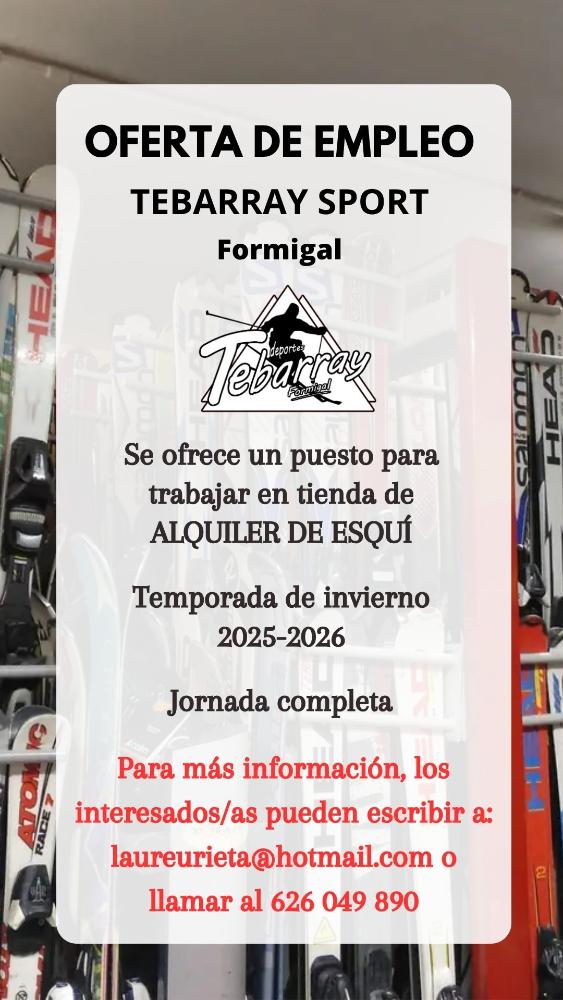 Imagen PERSONAL PARA ALQUILER Y REPARACIÓN DE ESQUÍ- TEBARRAY SPORT