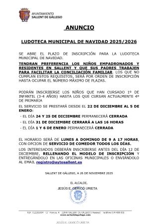 Imagen SERVICIO LUDOTECA MUNICIPAL NAVIDAD 2025-26