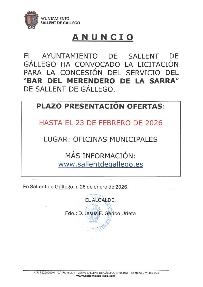 Imagen LICITACION CONCESIÓN SERVICIO DEL BAR DEL MERENDERO DE LA SARRA