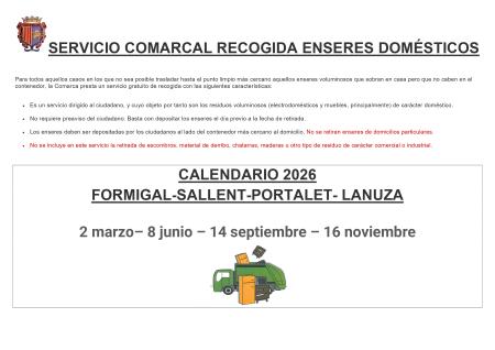 Imagen SERVICIO COMARCAL DE RECOGIDA DE ENSERES Y OBJETOS VOLUMINOSOS. 2026