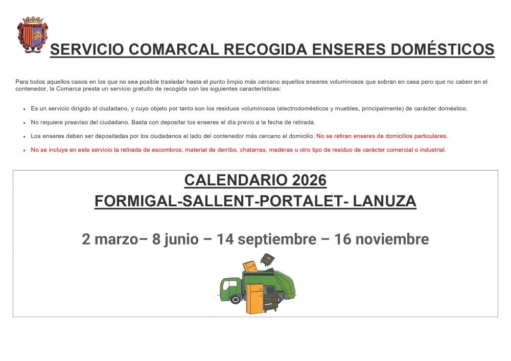 Imagen SERVICIO COMARCAL DE RECOGIDA DE ENSERES Y OBJETOS VOLUMINOSOS. 2026