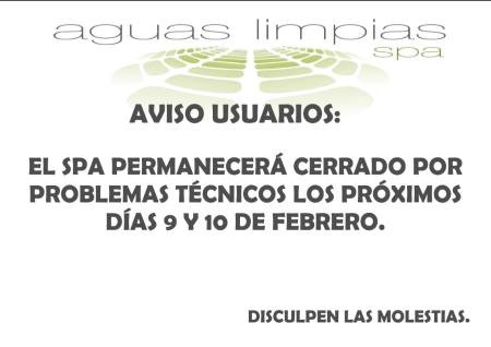 Imagen CIERRE SPA AGUAS LIMPIAS DÍAS 9 Y 10 DE FEBRERO