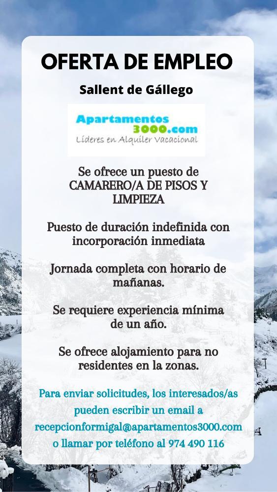 Imagen CAMARERO/A DE PISOS- APARTAMENTOS 3000