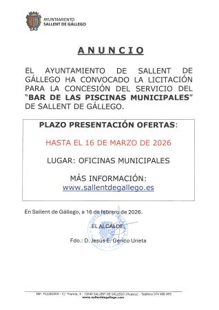 Imagen LICITACION CONCESIÓN GESTIÓN SERVICIO BAR PISCINAS MUNICIPALES