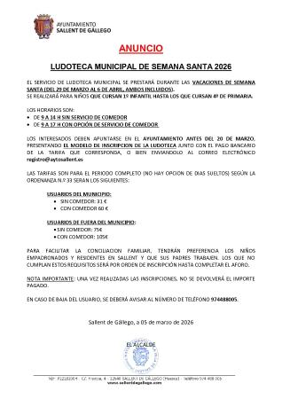 Imagen LUDOTECA SEMANA SANTA 2026