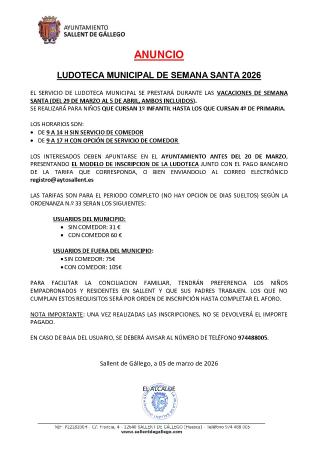 Imagen LUDOTECA SEMANA SANTA 2026