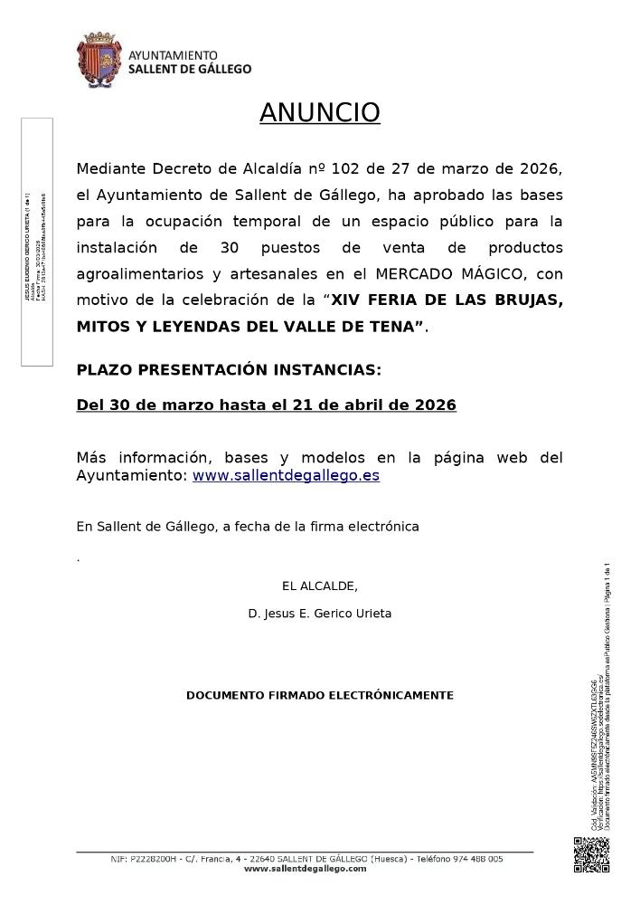 Imagen LICITACION PUESTOS MERCADO MÁGICO- FERIA DE LAS BRUJAS, MITOS Y LEYENDAS DEL VALLE DE TENA