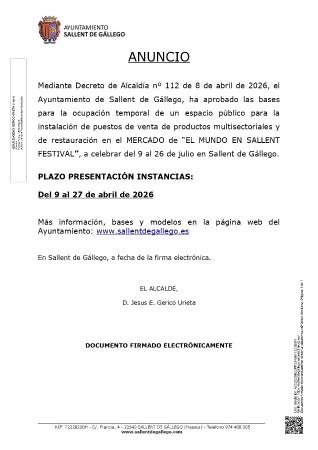 Imagen LICITACIÓN PUESTOS MERCADO EL MUNDO EN SALLENT FESTIVAL