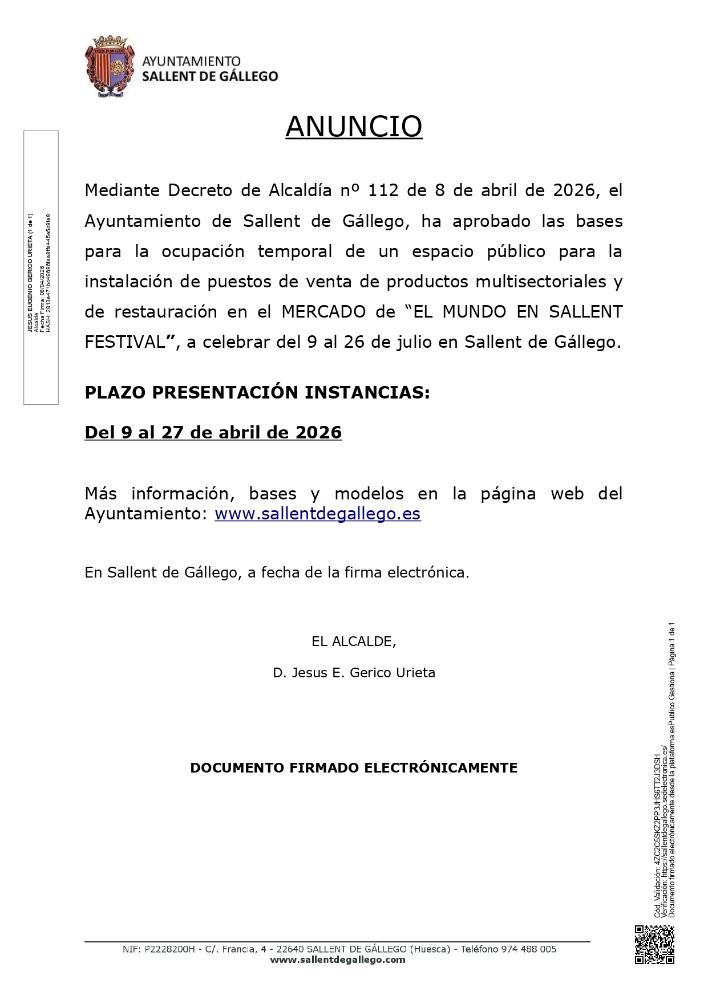 Imagen LICITACIÓN PUESTOS MERCADO EL MUNDO EN SALLENT FESTIVAL