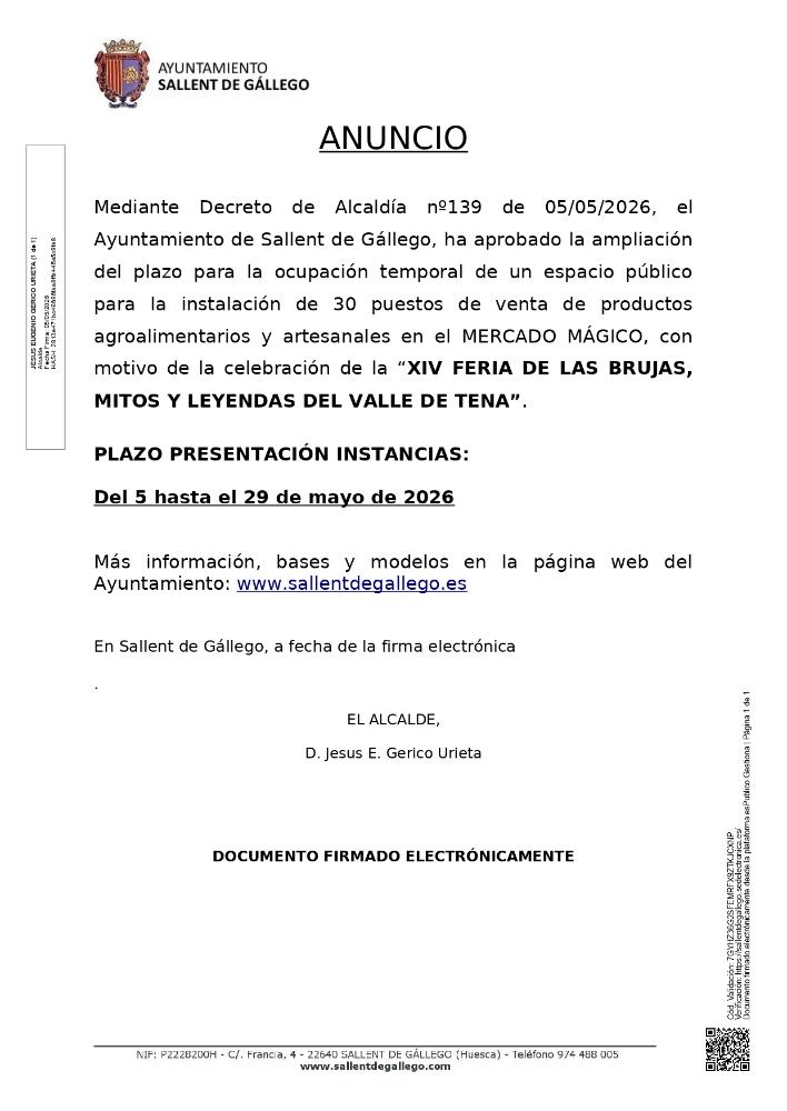 Imagen LICENCIAS OCUPACIÓN PUESTOS MERCADO MÁGICO FERIA BRUJAS, MITOS Y LEYENDAS DEL VALLE DE TENA, 2026