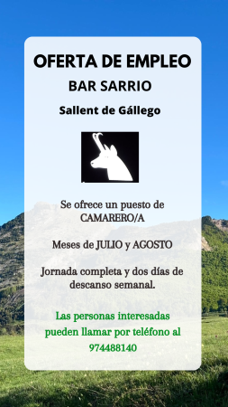 Imagen CAMARERO/A - BAR SARRIO