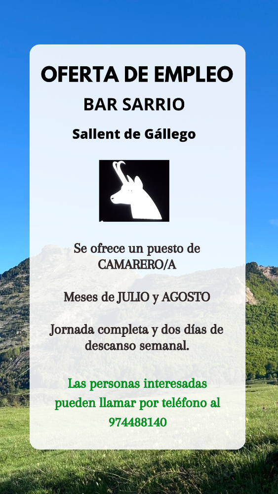 Imagen CAMARERO/A - BAR SARRIO