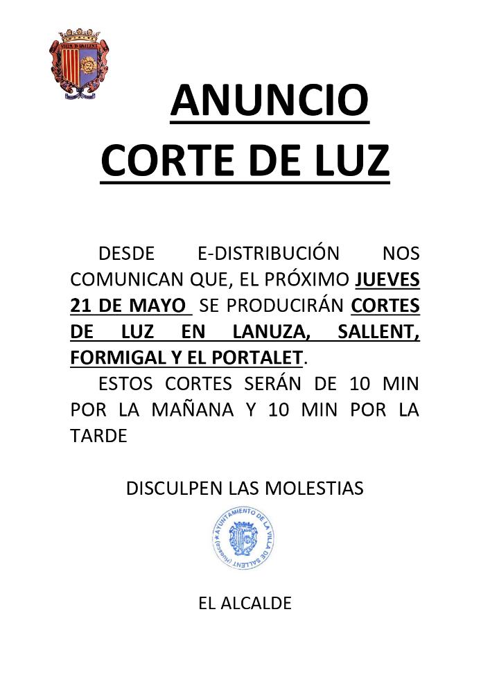 Imagen ANUNCIO CORTES DE LUZ