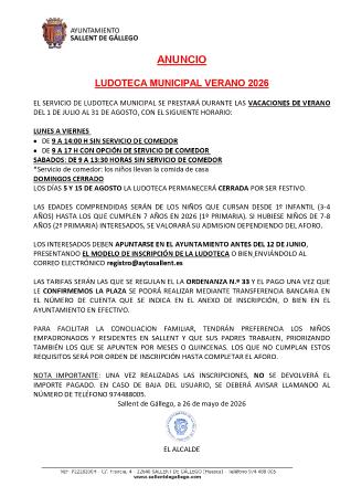 Imagen SERVICIO MUNICIPAL LUDOTECA DE VERANO 2026
