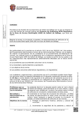 Imagen CONSULTA PÚBLICA PROYECTO DE ORDANANZA ZONA DE ACCESO RESTRINGIDO (ZAR)...