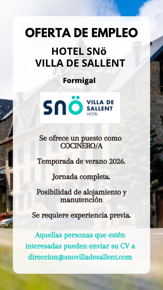Imagen COCINERO/A - HOTEL SNÖ VILLA DE SALLENT