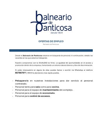 Imagen VARIAS VACANTES - BALENARIO DE PANTICOSA