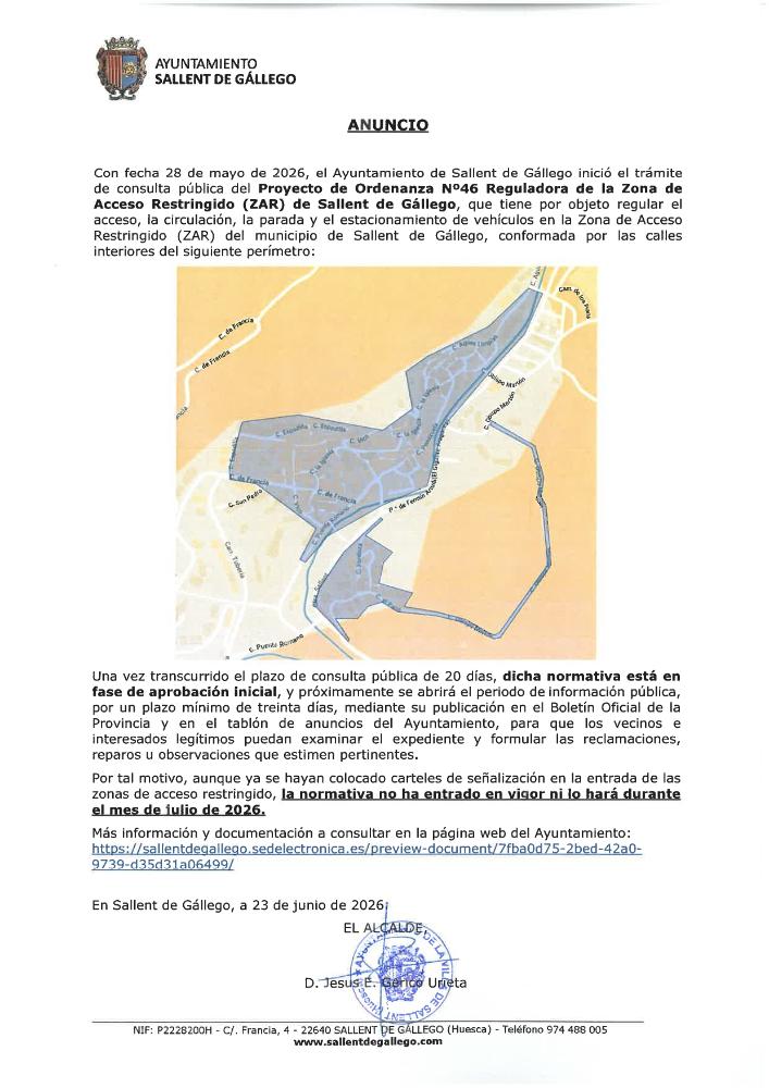 Imagen Información sobre la Zona de Acceso Restringido (ZAR) de Sallent de Gállego