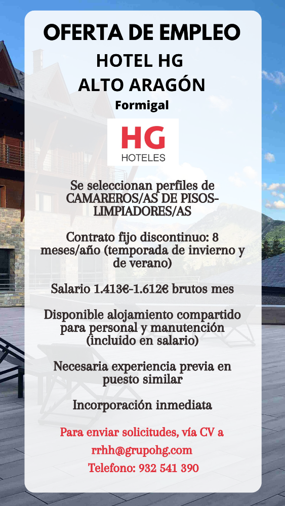 Imagen CAMARERO/A DE PISOS-LIMPIADOR/A - HOTEL HG FORMIGAL