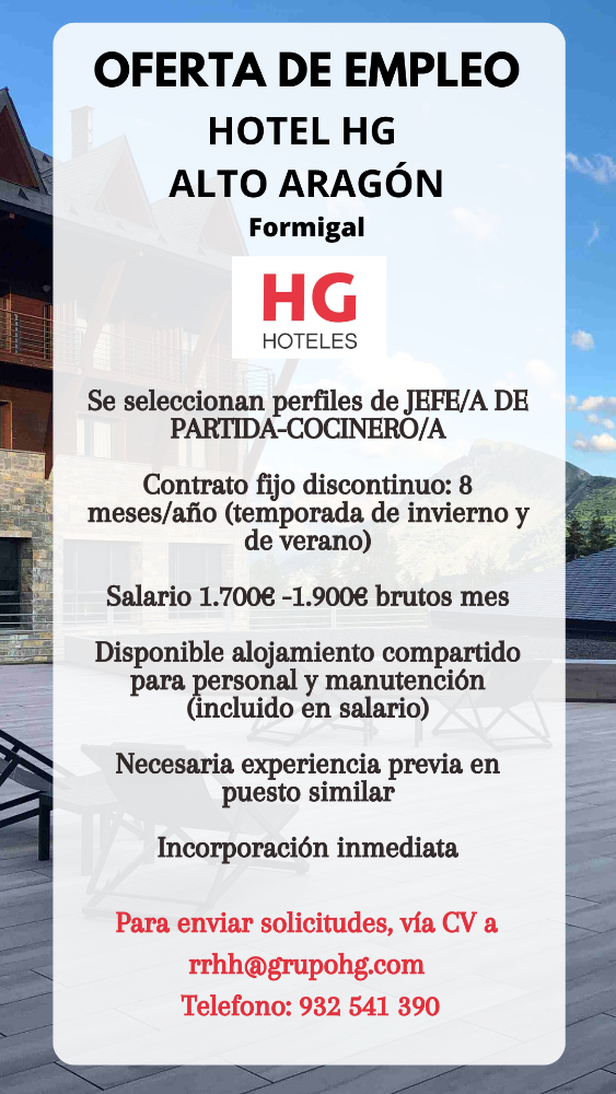 Imagen JEFE/A DE PARTIDA-COCINERO/A - HOTEL HG FORMIGAL