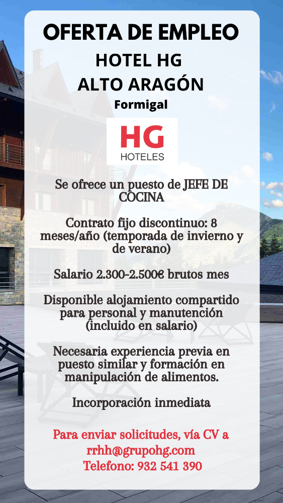Imagen JEFE/A DE COCINA - HOTEL HG FORMIGAL