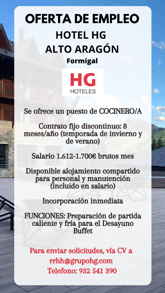 Imagen COCINERO/A - HOTEL HG FORMIGAL