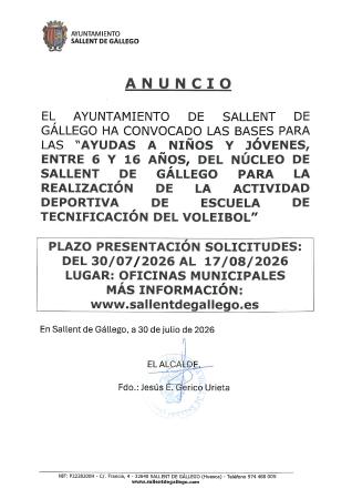 Imagen AYUDAS A NIÑOS Y JÓVENES DEL NUCLEO DE SALLENT DE GÁLLEGO PARA LA...