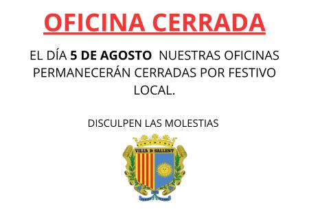 Imagen OFICINA CERRADA FESTIVO LOCAL