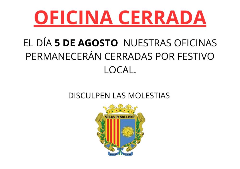 Imagen OFICINA CERRADA FESTIVO LOCAL